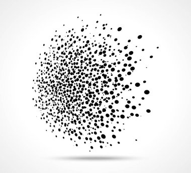 Rastgele nokta dokusunun soyut perspektif çember lekesi. Yarım tonluk grunge logosu. Vektör mürekkebi sıçrama çizelgesi.