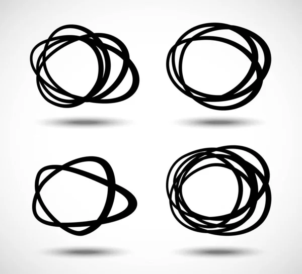 Hand drawn circle emblems. Sketch drawing scribble circle lines. Doodle circular logo design elements. — Stock Vector