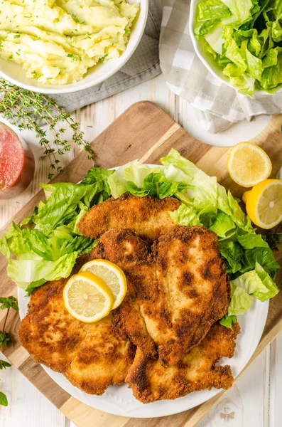 Heerlijke schnitzel met salade — Stockfoto