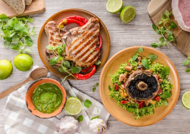 Izgara domuz pirzola, portobello risotto