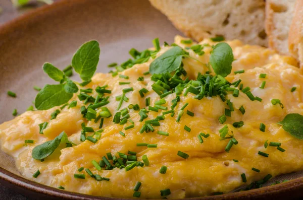 Scrambled eggs with herbs — Stock Photo, Image