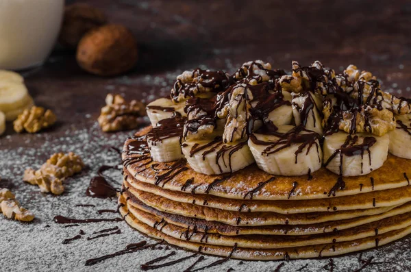 Rustic pancakes with banana — Stock Photo, Image