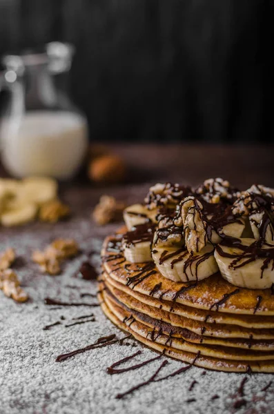 Rustic pancakes with banana — Stock Photo, Image