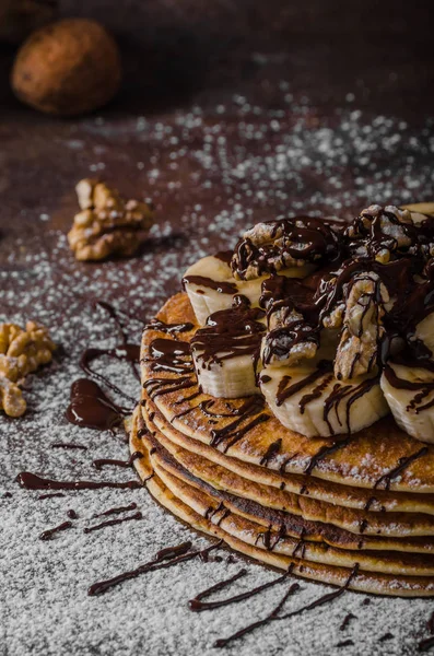 Rustic pancakes with banana — Stock Photo, Image