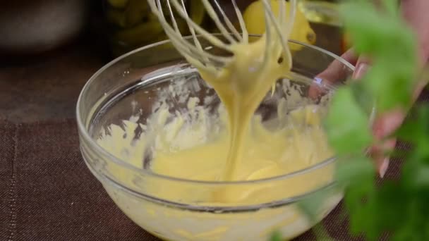 自制的蛋黄酱调味汁镜头 — 图库视频影像