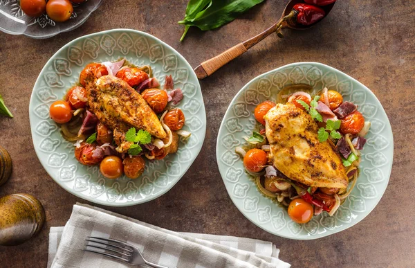 Grilled chicken steak with roasted vegetable — Stock Photo, Image