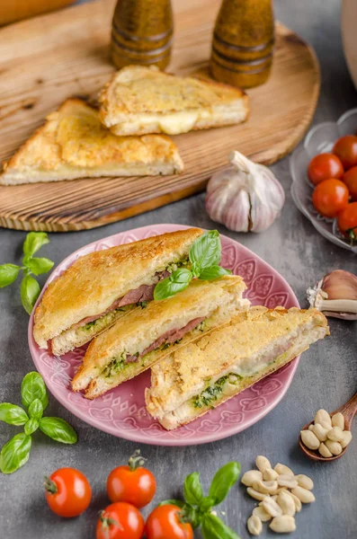 Pesto cheese sandwich — Stock Photo, Image