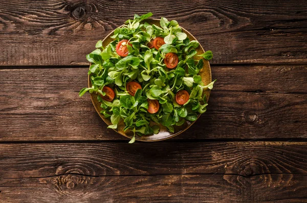 Lam sla salade, tomaten en kruiden — Stockfoto