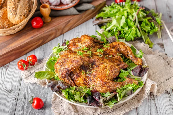 Garlic Grilled Chicken Fresh Salad Vegetable — Stock Photo, Image