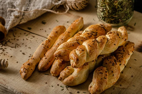 Deliciosos Palitos Salados Caseros Con Comino Sal Marina —  Fotos de Stock