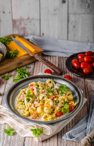 Tortellini Italiano Con Hierbas Salsa Queso —  Fotos de Stock