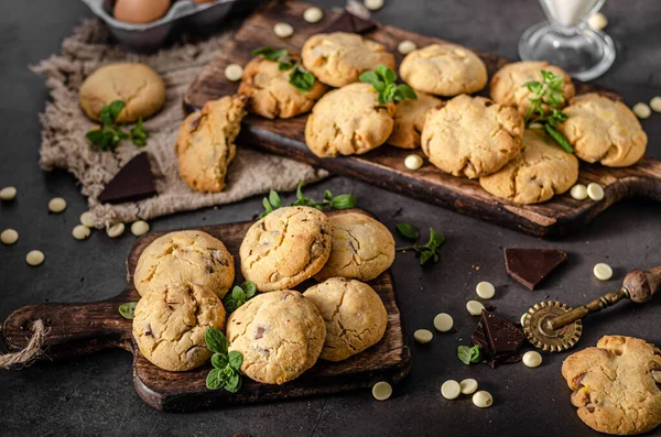 Grande Combinação Chocolate Preto Branco Com Hortelã — Fotografia de Stock