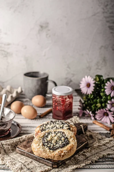 Délicieux Gâteaux Aux Groseilles Graines Pavot Caillé — Photo