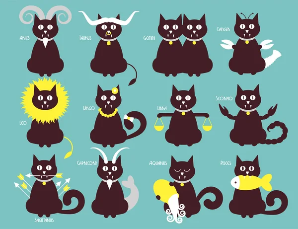 Кошачьи иконы зодиака Стоковая Иллюстрация