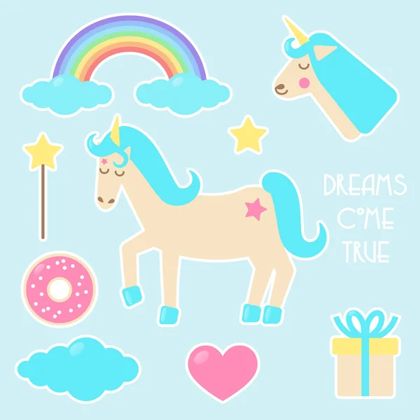 Stiker berwarna dengan Unicorn - Stok Vektor