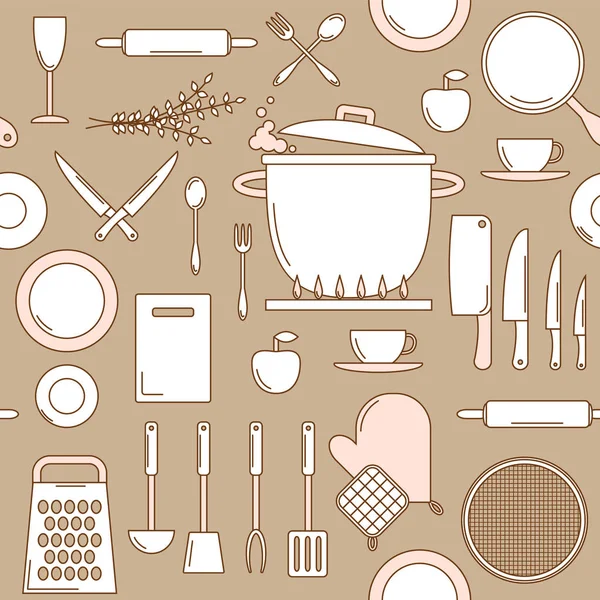 Mutfak eşyaları seamless modeli — Stok Vektör