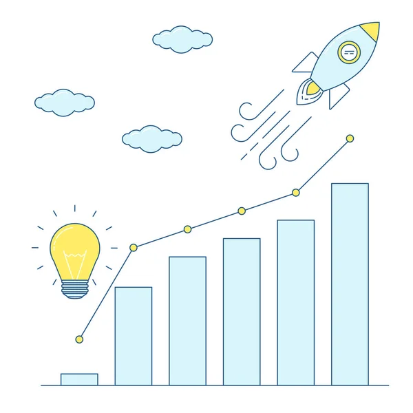 Rocket flying above growth graph — Stock Vector