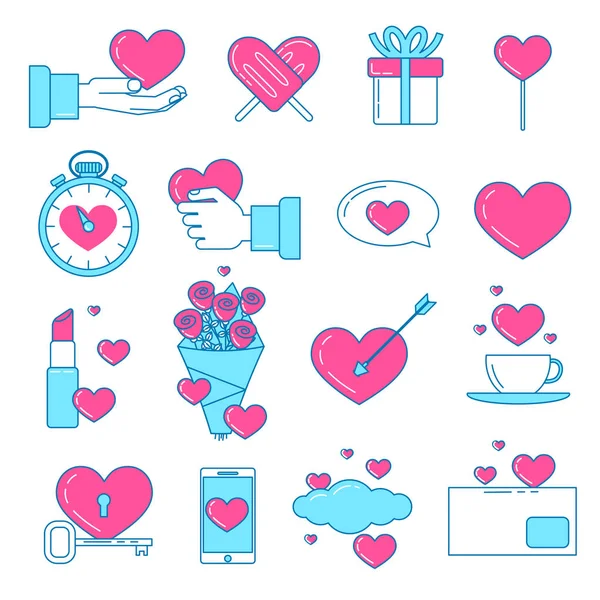 Conjunto de iconos de San Valentín con corazones rosas — Archivo Imágenes Vectoriales