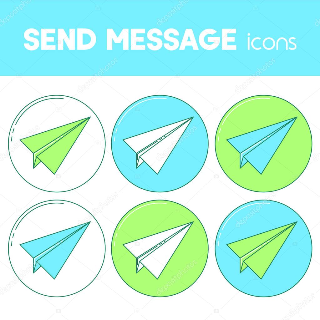 Send message line design icons, paper plane set. SMS delivery system