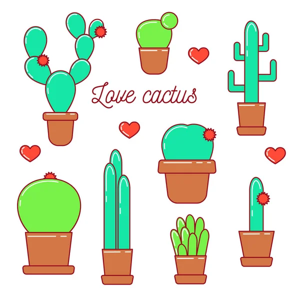 Cactus met hart, plantkunde stel ik — Stockvector