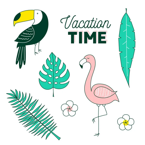 Tiempo de vacaciones, conjunto tropical — Archivo Imágenes Vectoriales