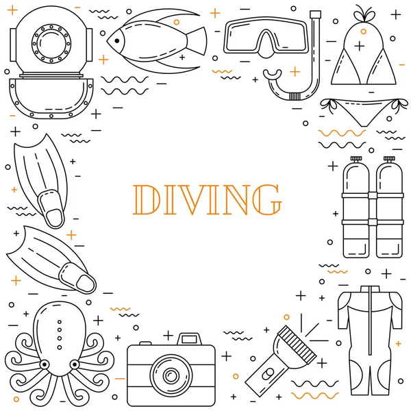 Scuba diving line art icons — Stock Vector