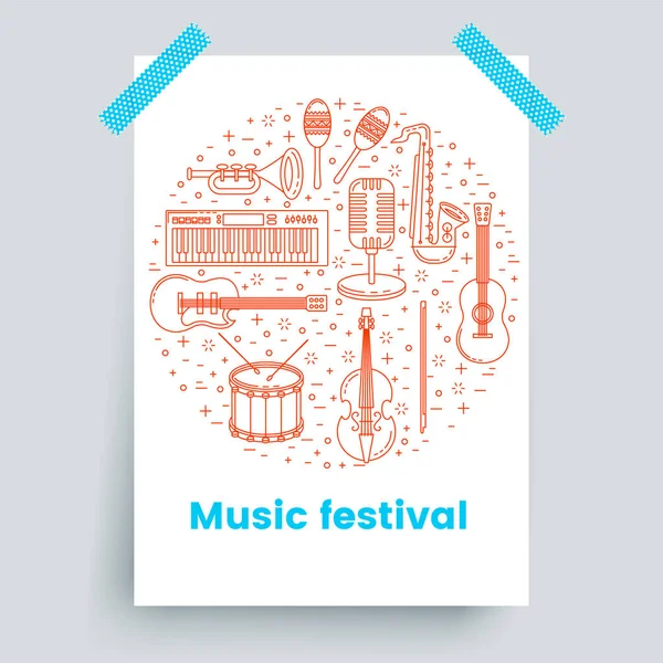 Musik festival poster line art — Stockvektor