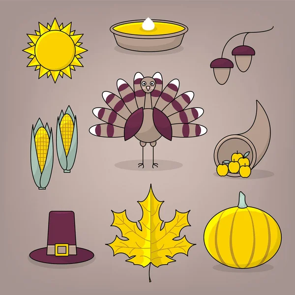 Thanksgiving pictogrammen met Turkije — Stockvector