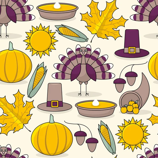 День благодарения с индейкой и листьями — стоковый вектор