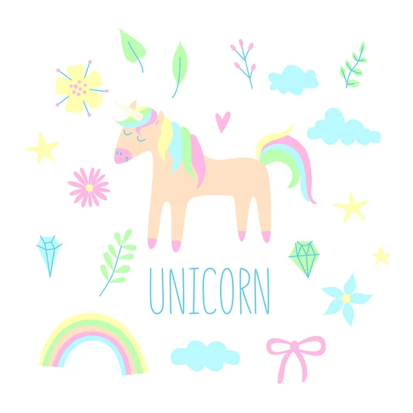 Unicorno con motivo floreale — Vettoriale Stock