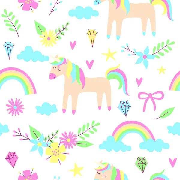 Unicorn with flowers pattern — Stock Vector