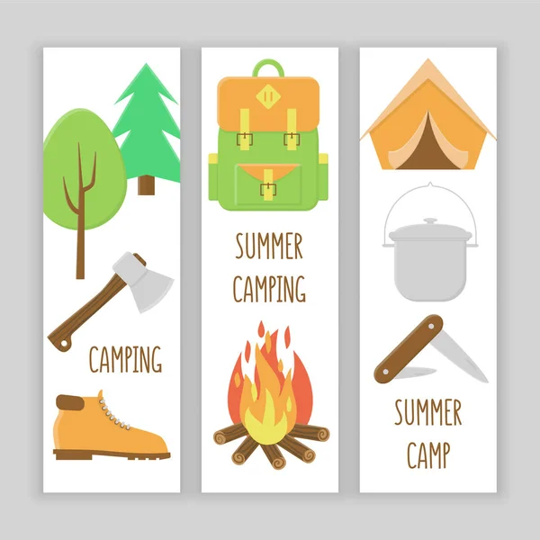 Conjunto de banners de campismo e viagens — Vetor de Stock