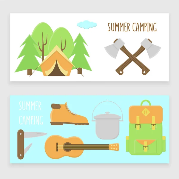 Conjunto de banners de campismo e viagens — Vetor de Stock