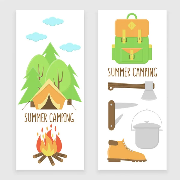 Ensemble de bannières camping et voyage — Image vectorielle