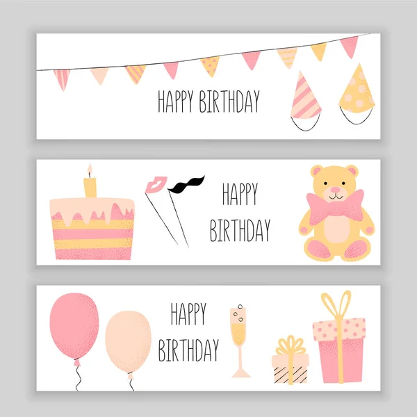 Feliz cumpleaños pancartas conjunto — Vector de stock