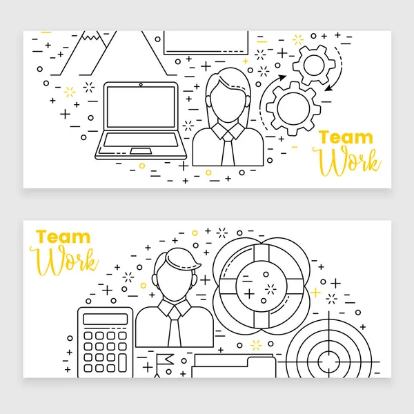 Management Line Art Icons gesetzt — Stockvektor