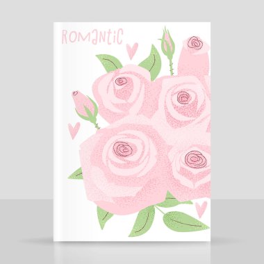 Romantik düğün kavramı ile gül, vintage vektör tasarımı