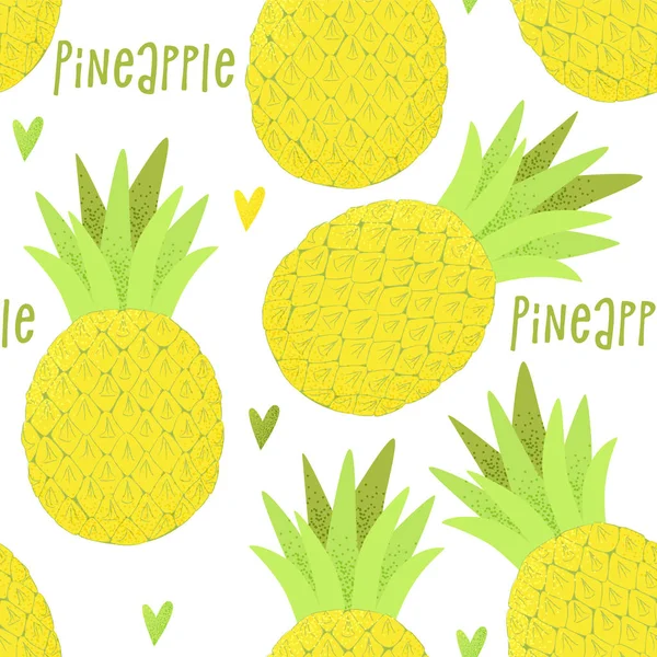 Ananas Exotické Letní Vektor Koncepce Veganské Jídlo Bezešvé Pattern — Stockový vektor