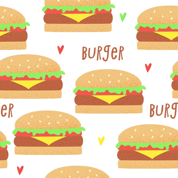 Hamburger Vektorové Ilustrace Retro Koncepce Roztomilý Design Vzor Bezešvé — Stockový vektor