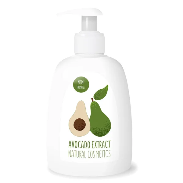 Avocado Cosmetics White Bottle Cream Mockup — Stock Vector
