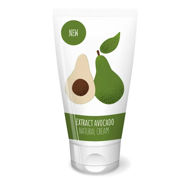 Avocado Cosmetics White Tube Cream Mockup — Stock Vector