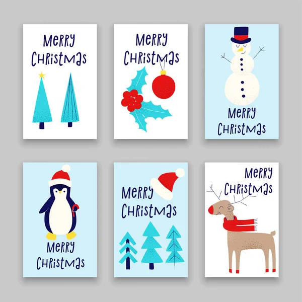 Christmas Card Snowman Penguin Deer — Stock Vector