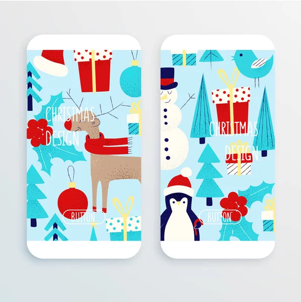Christmas Pattern Snowman Penguin Deer Cell Phone Wallpaper — Stock Vector