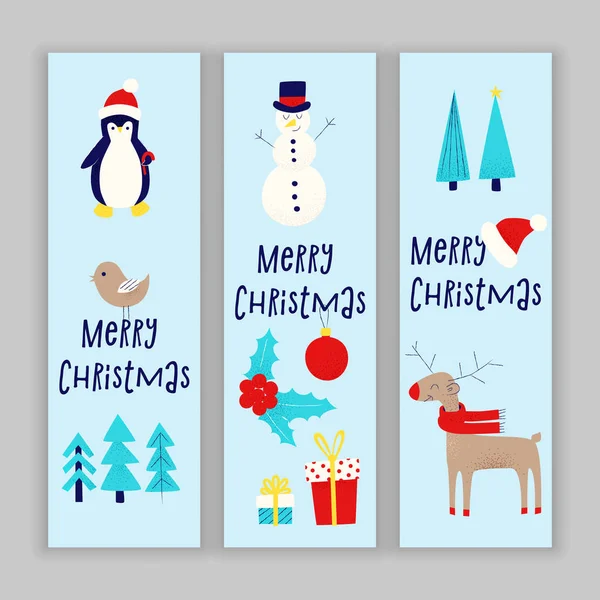 Cartão Natal Com Boneco Neve Pinguim Veado — Vetor de Stock