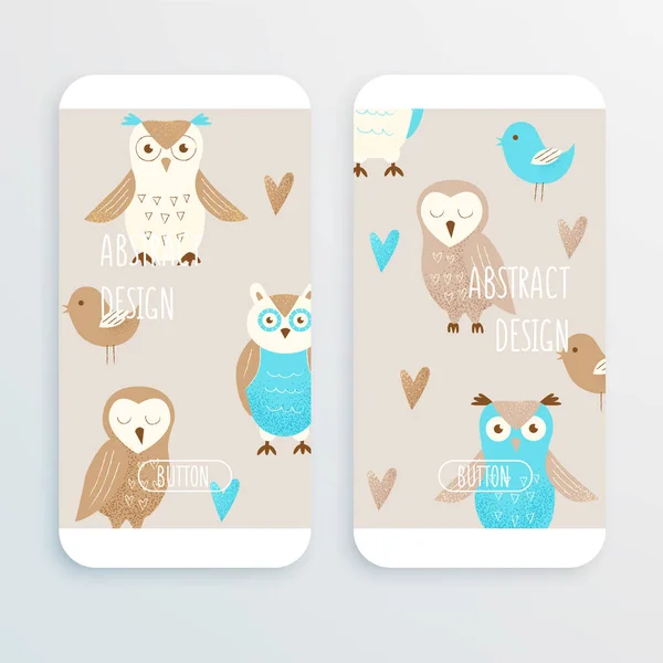 Leuke Uilen Hand Getekende Ontwerpconcept Mobiele Telefoon Mockup — Stockvector