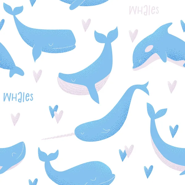 Wzór z blue whales — Wektor stockowy