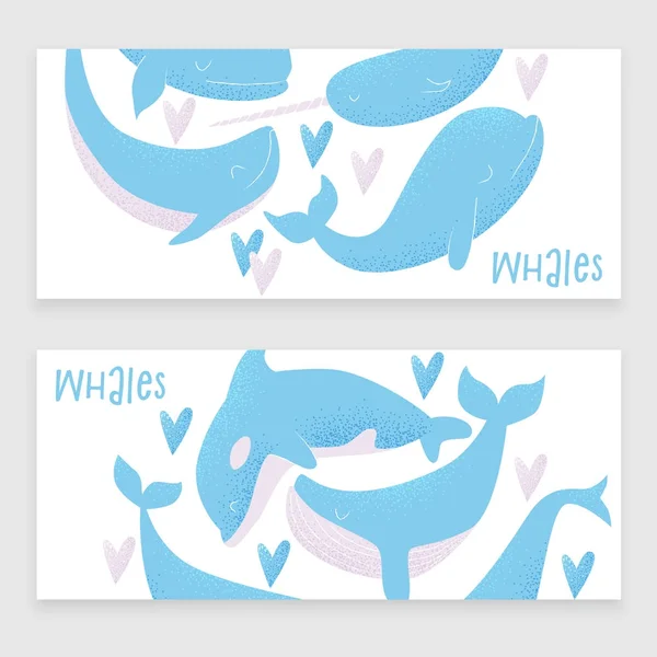 Mavi balinalar kartıyla — Stok Vektör