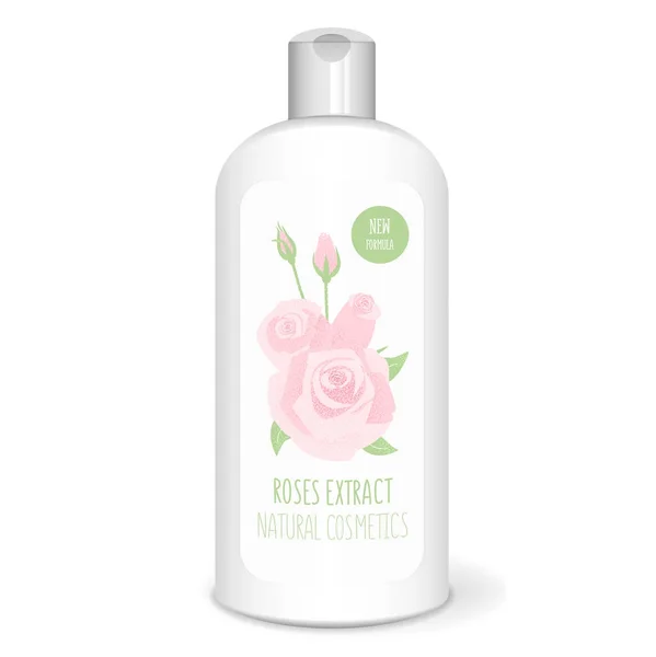 Shampoo bottle with roses — Stock Vector
