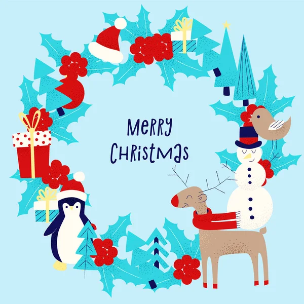 Christmas card with snowman — Stock Vector