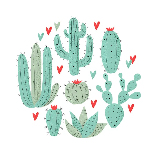 Kaktus planter med hjerter – Stock-vektor